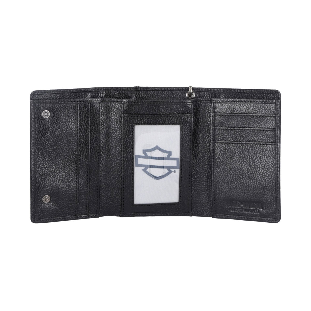 Portafoglio da uomo Harley-Davidson® in pelle con catena e toppa Bar & Shield, triplo pieghevole - Nero MWM102 - immagine 3