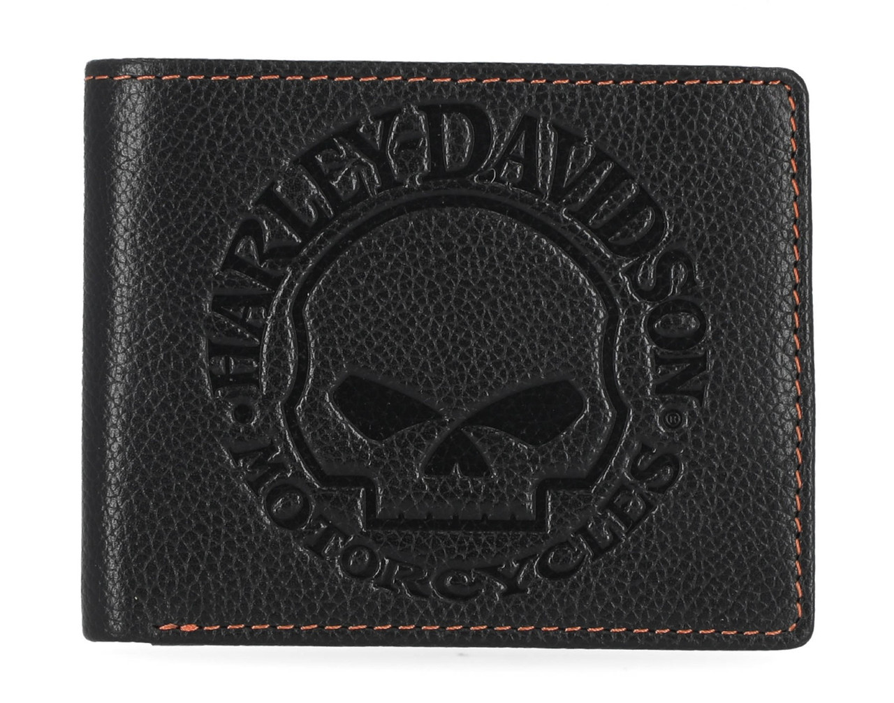 Portafoglio da uomo Harley-Davidson® Classic in vera pelle martellata con teschio, colore nero MWM005