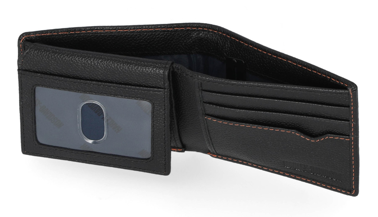 Portafoglio da uomo Harley-Davidson® Classic in vera pelle martellata con teschio, colore nero MWM005 - immagine 2
