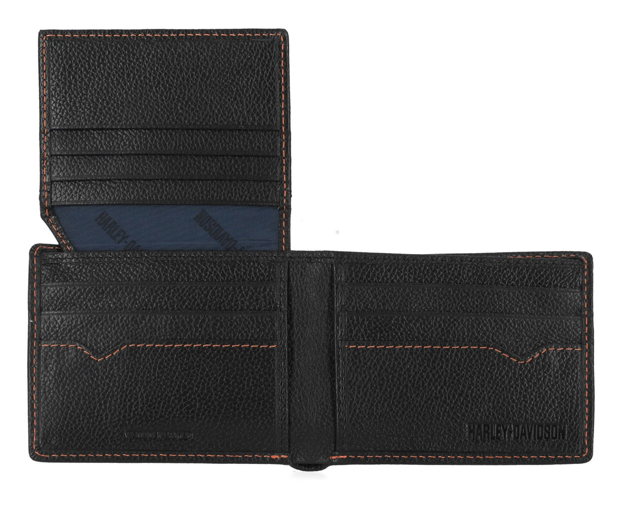 Portafoglio da uomo Harley-Davidson® Classic in vera pelle martellata con teschio, colore nero MWM005 - immagine 3