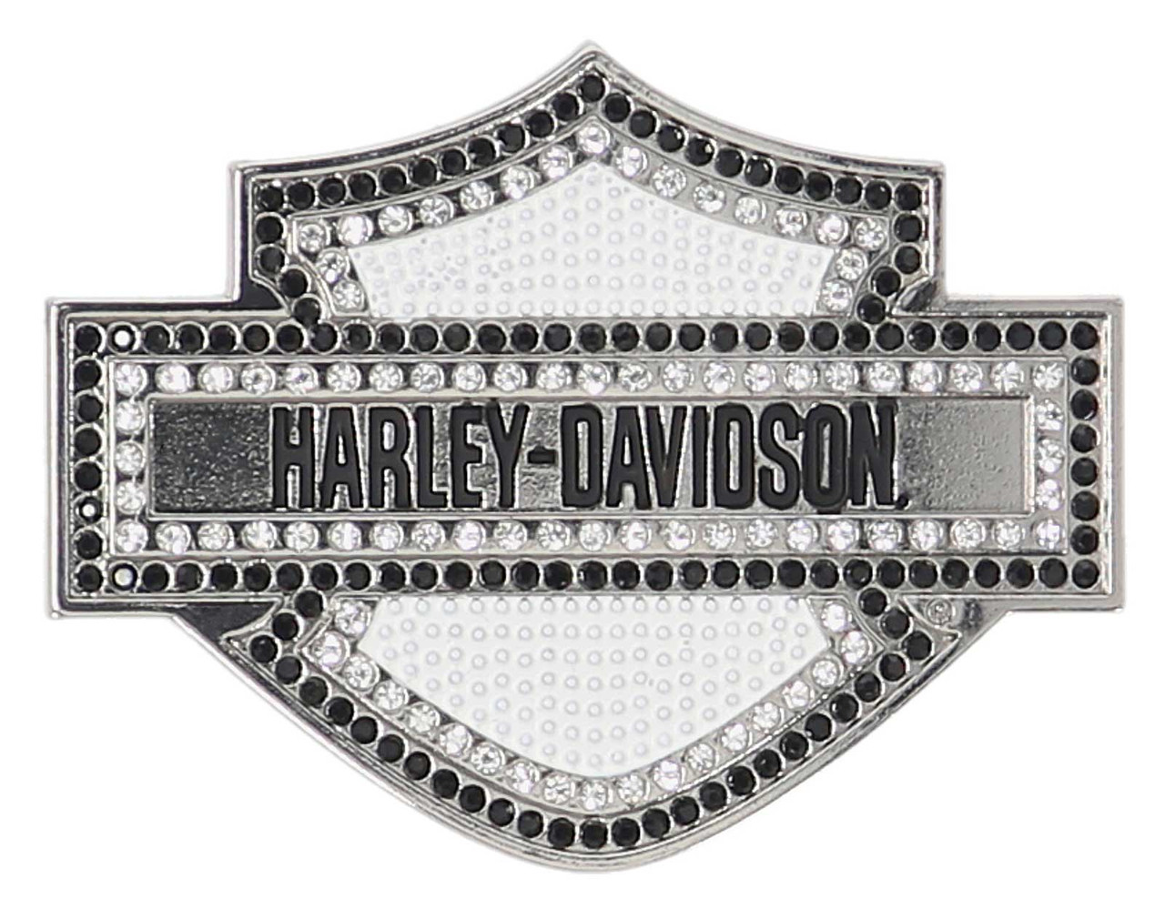 Fibbia per cintura Harley-Davidson® da donna con logo Bar & Shield e strass - Nichel spazzolato MAU013