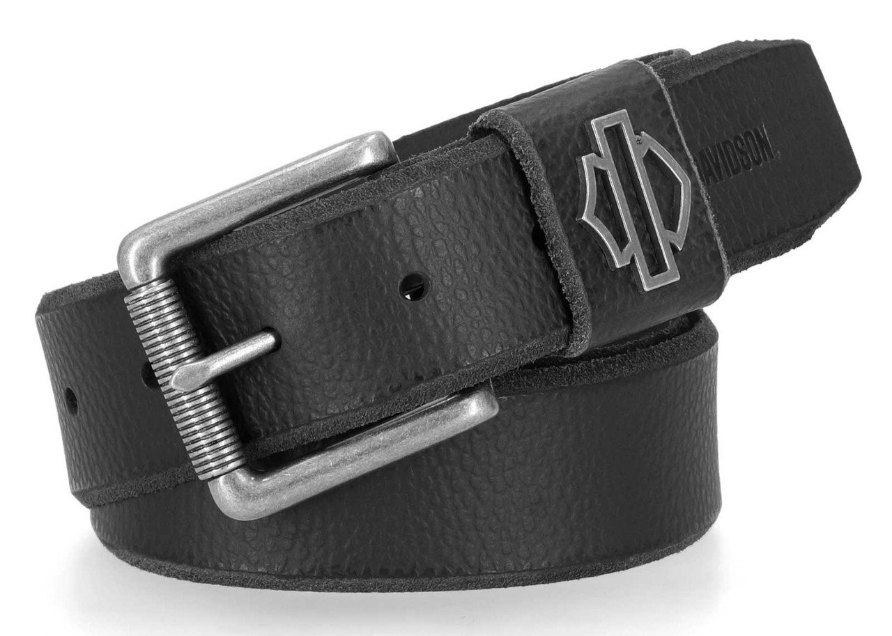 Cintura da uomo Harley-Davidson® in vera pelle con logo Bar & Shield traforato - nera BMM070