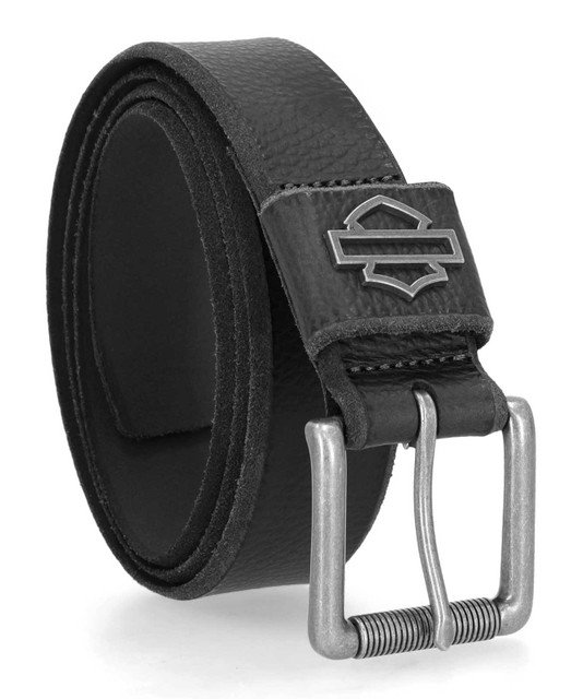 Cintura da uomo Harley-Davidson® in vera pelle con logo Bar & Shield traforato - nera BMM070 - immagine 3