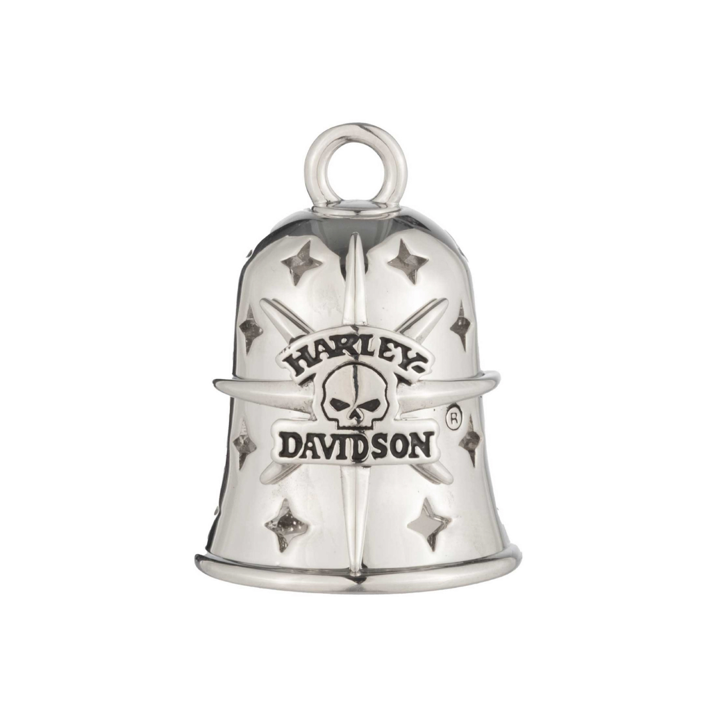 Ride Bell Harley-Davidson® Vintage Willie G con teschio e motivo a stelle traforato, argento 34M00269