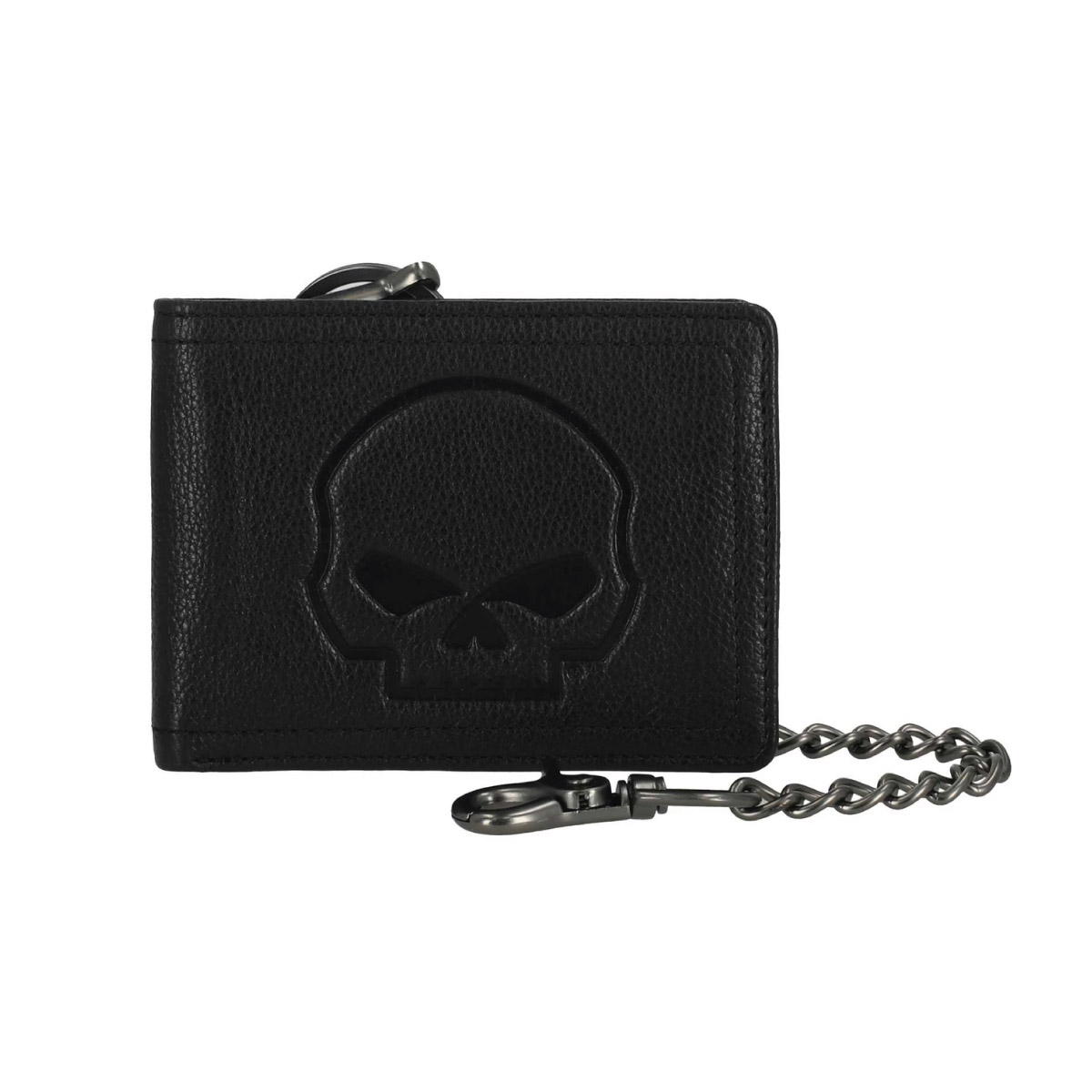 Portafoglio da uomo Harley-Davidson® Willie G con teschio in rilievo, in pelle e con catena MWM116